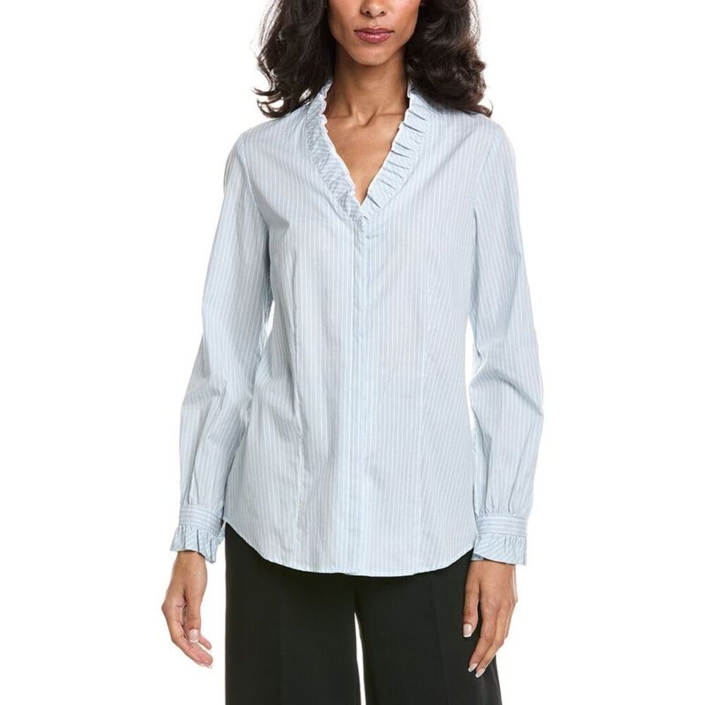 Anne Klein Womens  Ruffle Shirt, Blue